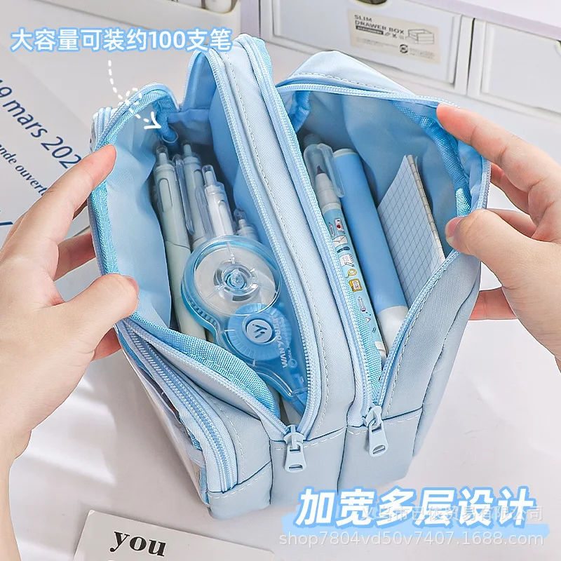 Ladder-Style Pencil Case, Transparent, Large Capacity, Simple Stylish, Multifunctional Stationery Storage Bag For Primary And