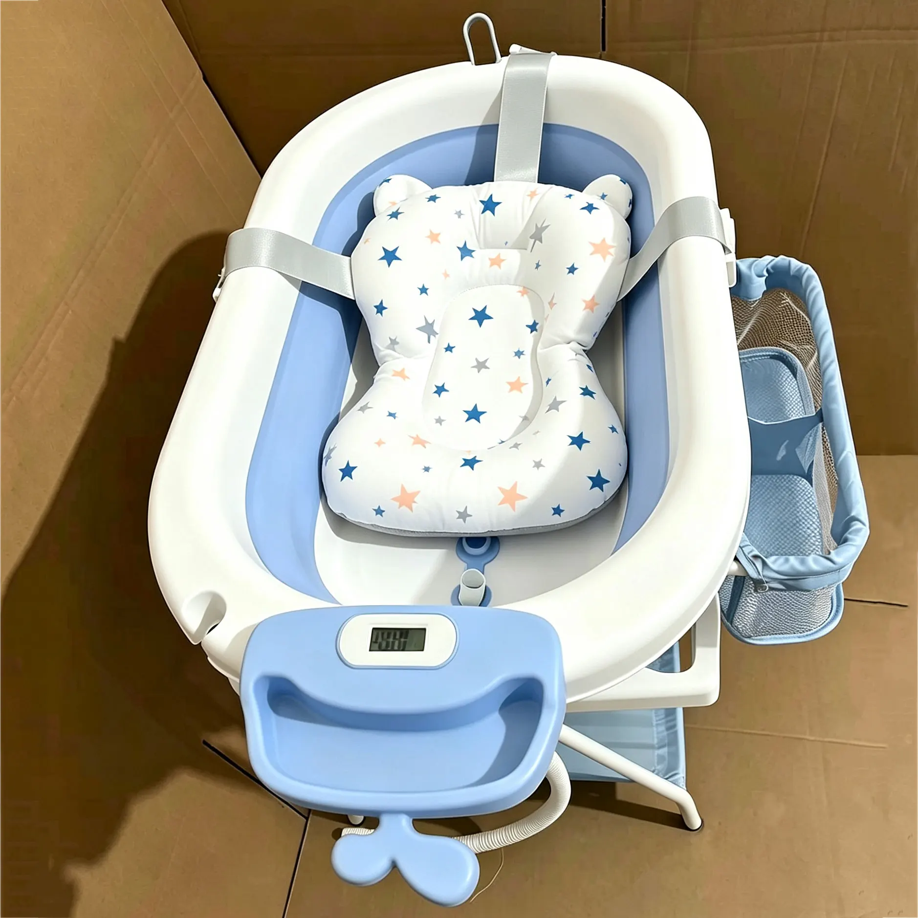 Collapsible Baby Bathtub Changing Table Foldable Baby Bath Tub With Stand Detachable Storage Basket And Water Drain Hose Bathing