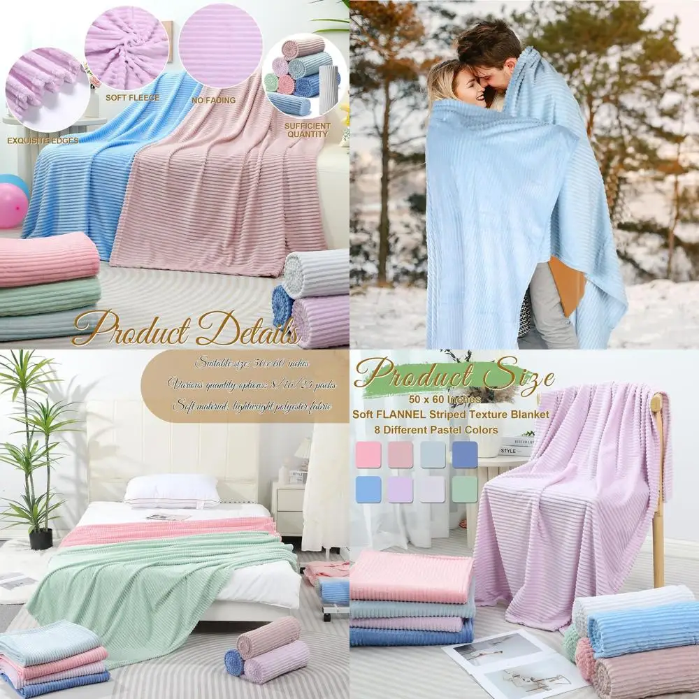 

Фланелевые одеяла в пастельную полоску 50x60 дюймов, мягкие и легкие для всех сезонов, идеально подходят для дома, подарков, пожертвований