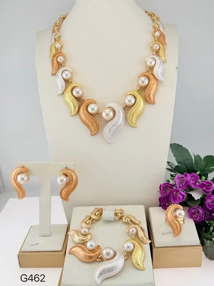 Simple Elegant Three Tone Heart Shape Italian Jewelry set Fancy llaveros Collar Pulseras pin Pendient tentacles Anillos 4PC Set