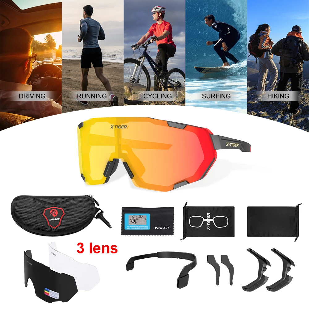 X-TIGER Cycling Sunglasses Mountain Bike Road Eyewear Cycling UV400 Goggles Bicycle Riding Outdoor Sports Glasses Hiking Goggles