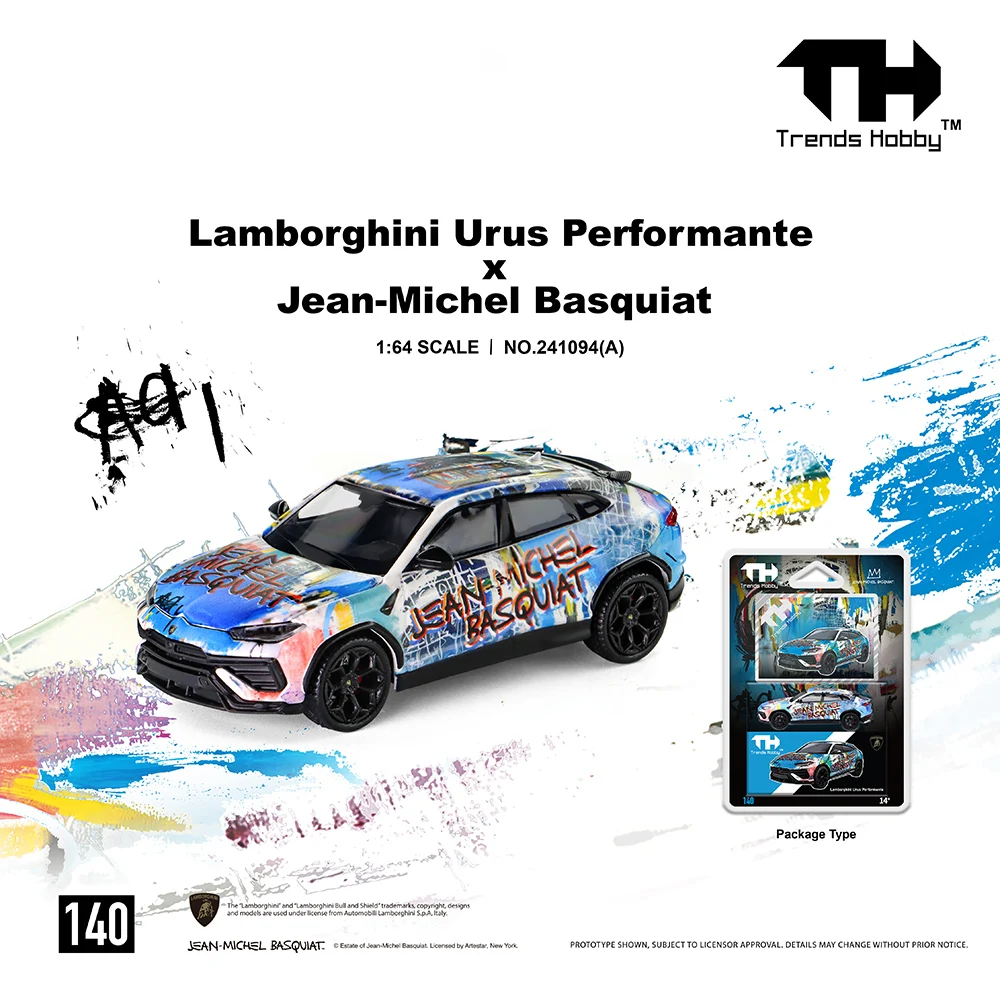 【Presale】TrendsHobby 1/64 URUS x Basquiat Alloy Model White Diecast Alloy Car Model Blister packaging Gift for Boys