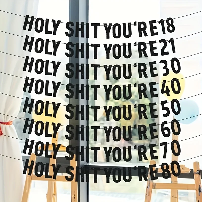 Pancarta negra para fiesta de cumpleaños "Oh My God, eres 18, 21, 30, 40, 50, 60, 70", grupos de todas las edades para celebrar, regalo de decoración para fiesta de cumpleaños