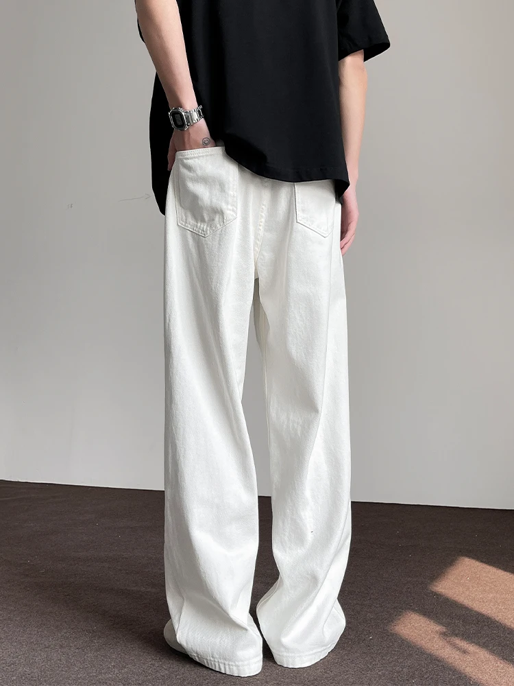 

Американские ретро-джинсы белого цвета с прямыми штанинами для мужчин, повседневные свободные базовые джинсы с широкими штанинами, молодежный тренд, осенний сезон