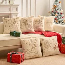 Kerst kussensloop 45x45cm, wit namaak konijnenbont, gouden borduurwerk sneeuwpop sneeuwvlokken, winter decor, gezellige vakantie huisaccen