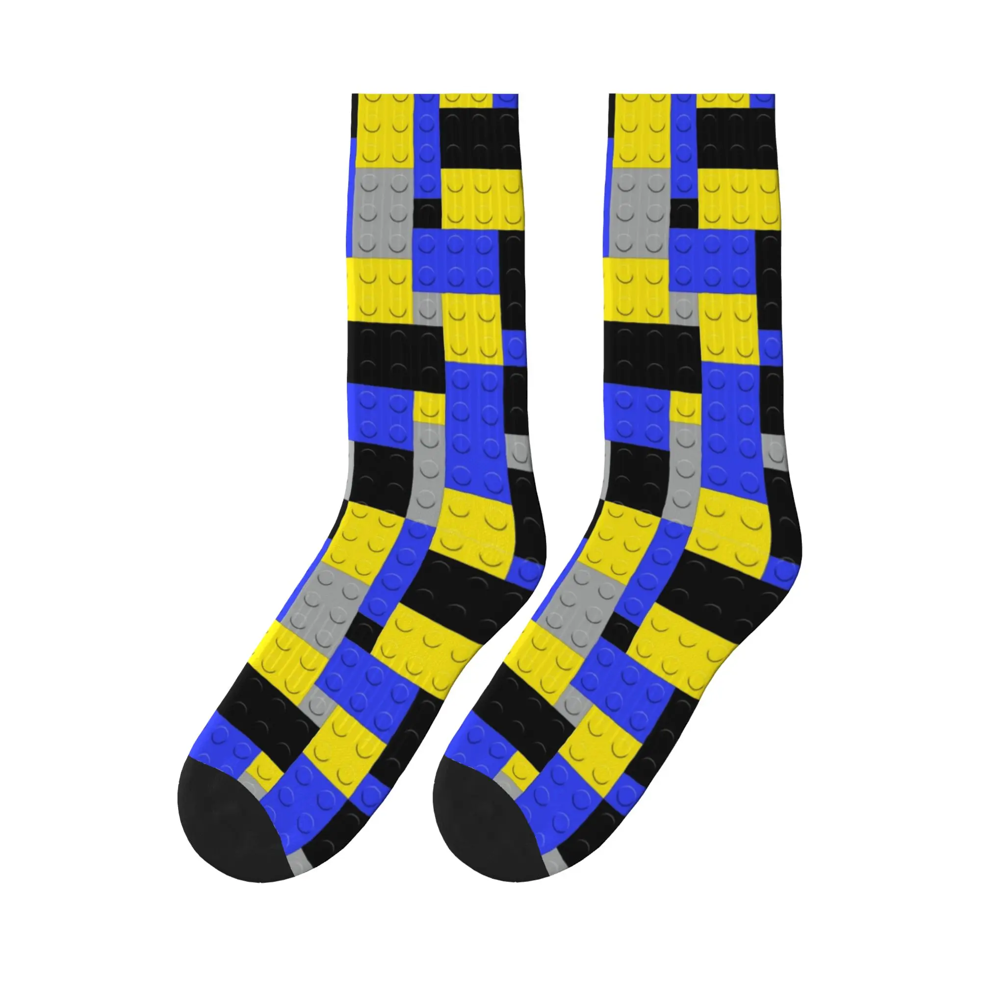 Unisex Men Socks Yellow Gray Blue Black Building Blocks Bricks Master Builder Stockings Soft Socks Autumn Running Sports Socks