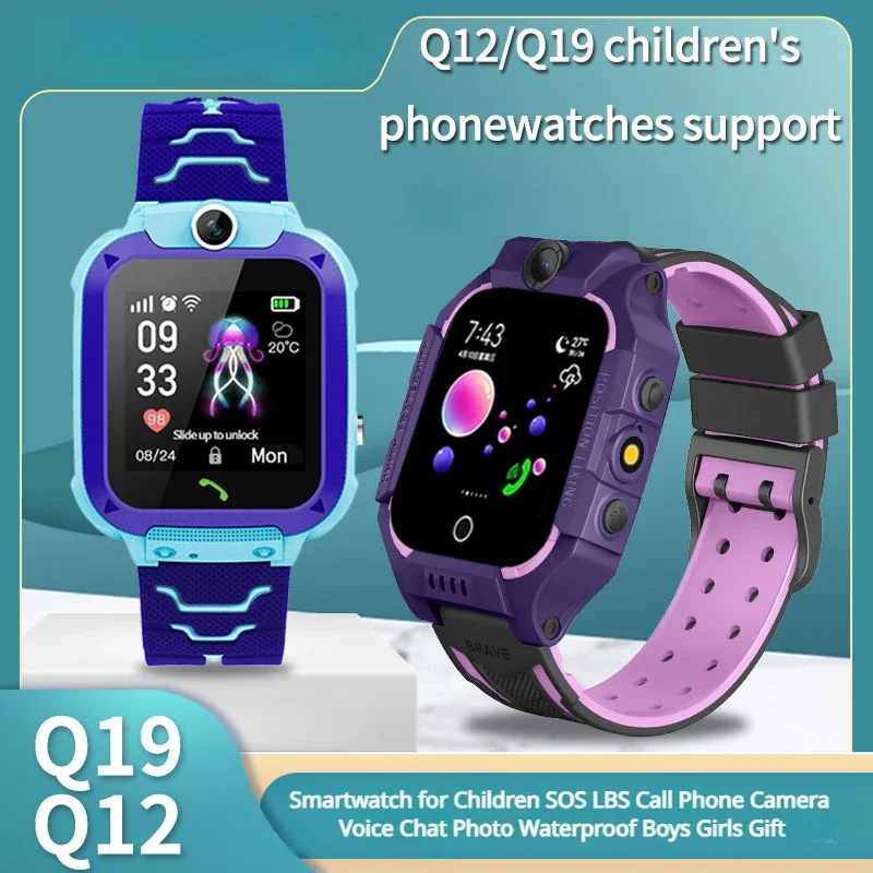 Q19 Kids Smart Watch 2G Sim Card LBS Tracker SOS Camera Children Mobile Phone Voice Chat Smartwatches Math Game Flashlight Q12