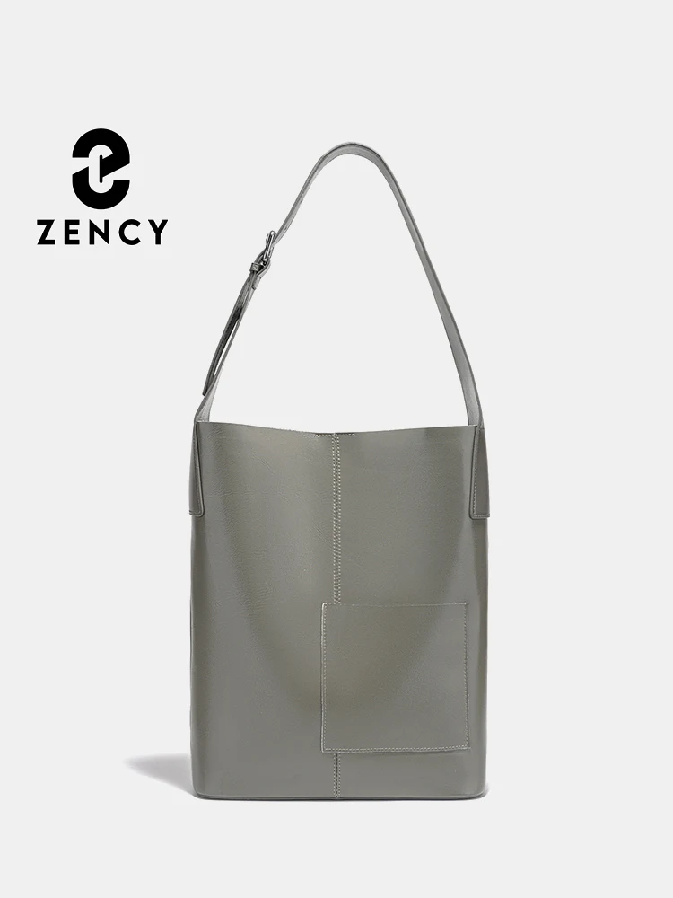 

Zency Genuine Leather Women's Tote Handbag Large Shoulder Bag with Front Pocket Designer Shopping Bag for Phone iPad Adjustable