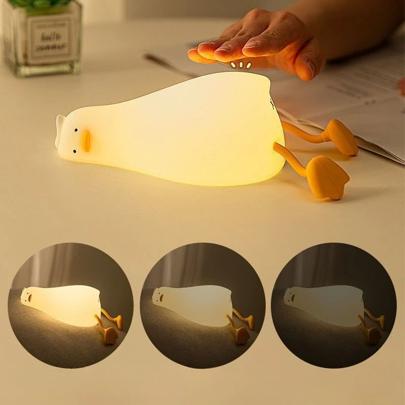 Duck Rechargeable LED Night Light Pat Silicone Lamp Bedside Cartoon Cute Children Nightlights for Home Room Decor Birthday Gift