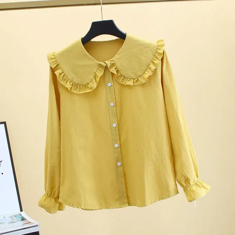 

Fashion Solid Doll Collar White Shirts Long Sleeve Tops Woman 2026 Spring Summer Casual Blouse Women Clothes