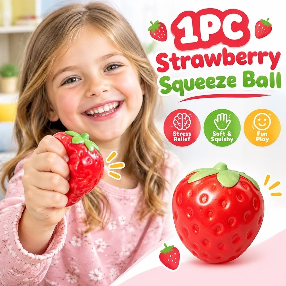 Anxiety Relief Toy​​ Fruit Shape Strawberry Squeeze Ball Soft Funny Stress Relief Toy Big Squeeze Toy for Adults & Kids​​