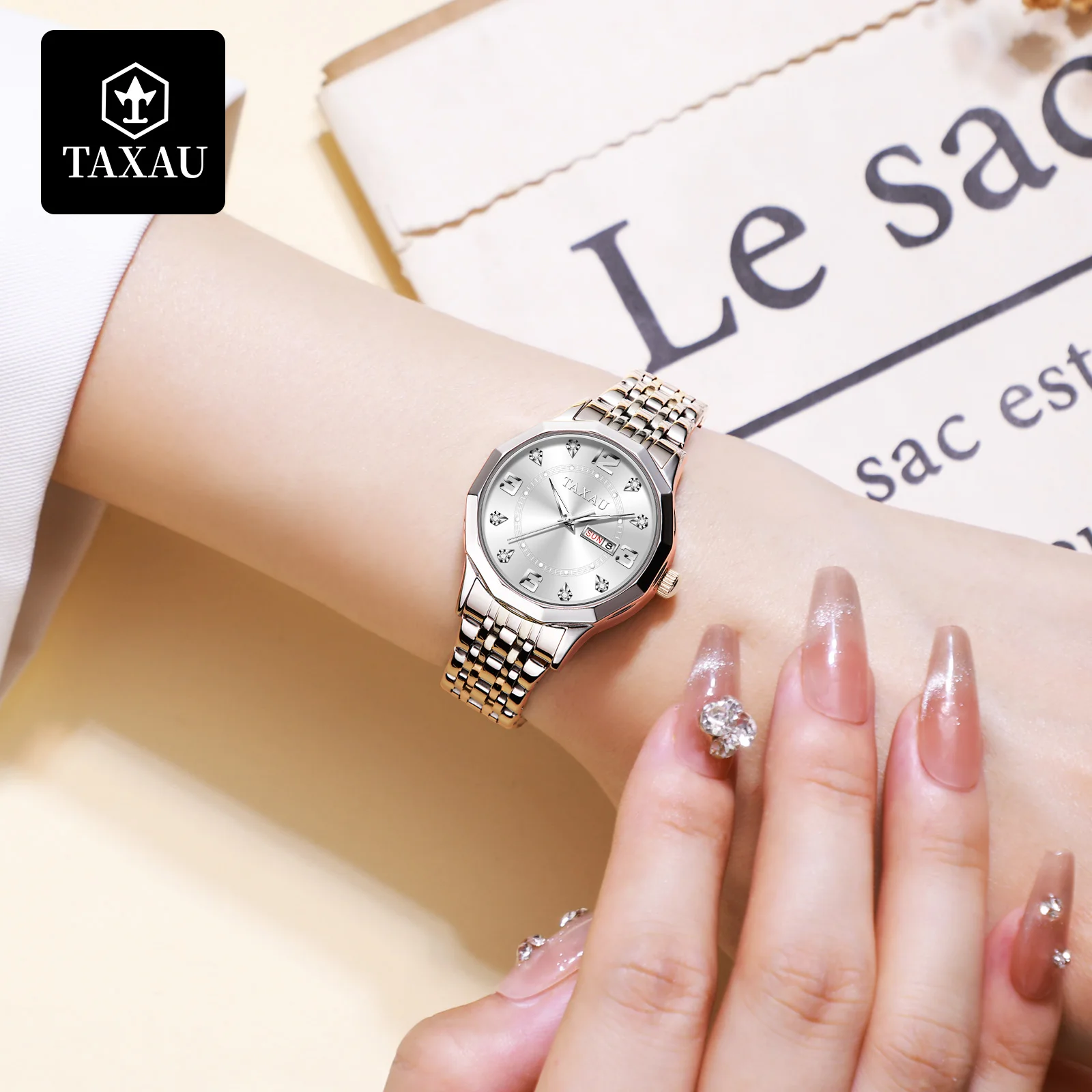 TAXAU Classic Fashion Women Wrist Watches Luxury Stainless Steel Waterproof Quartz Watch for Women Elegant Casual Ladies Watch