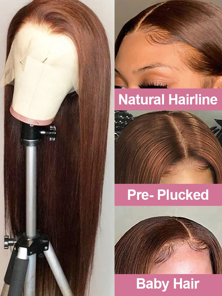 30 Inch Chocolate Brown 13x4 Lace Front Human Hair Wigs 200% High Density Bone Straight HD Lace Frontal Wig For Women Cheap Wig image 3
