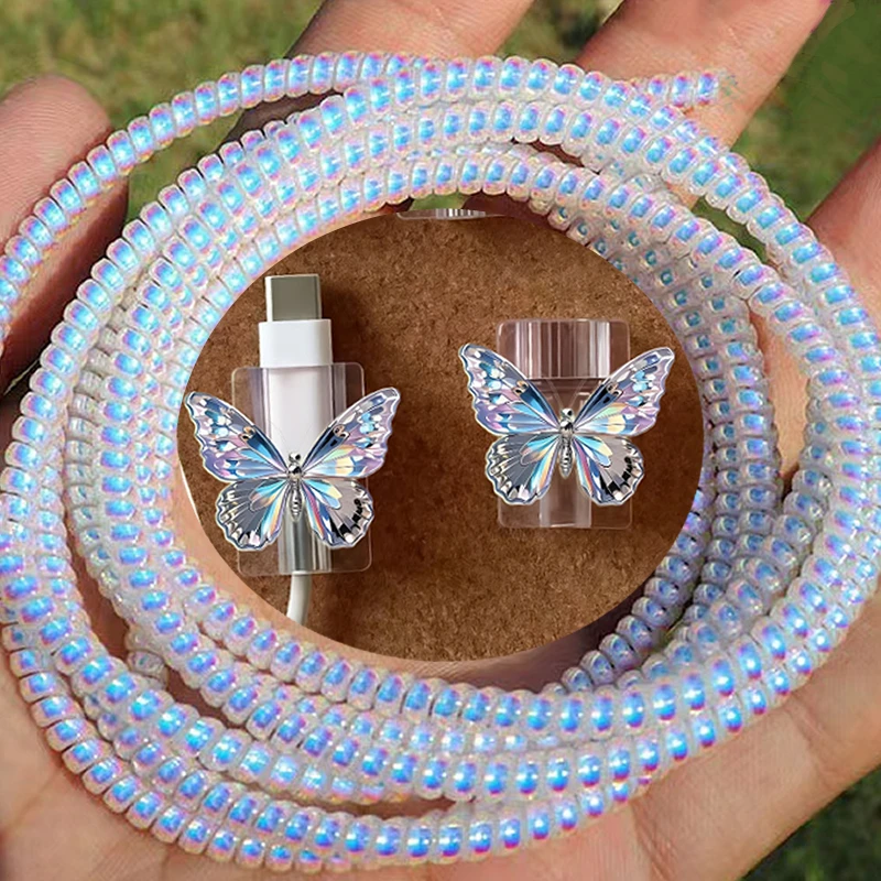 Cute Crystal Butterfly Change Charger Protector Cover Charger Line Protectors Organizer Winder Protector Cover Accessories