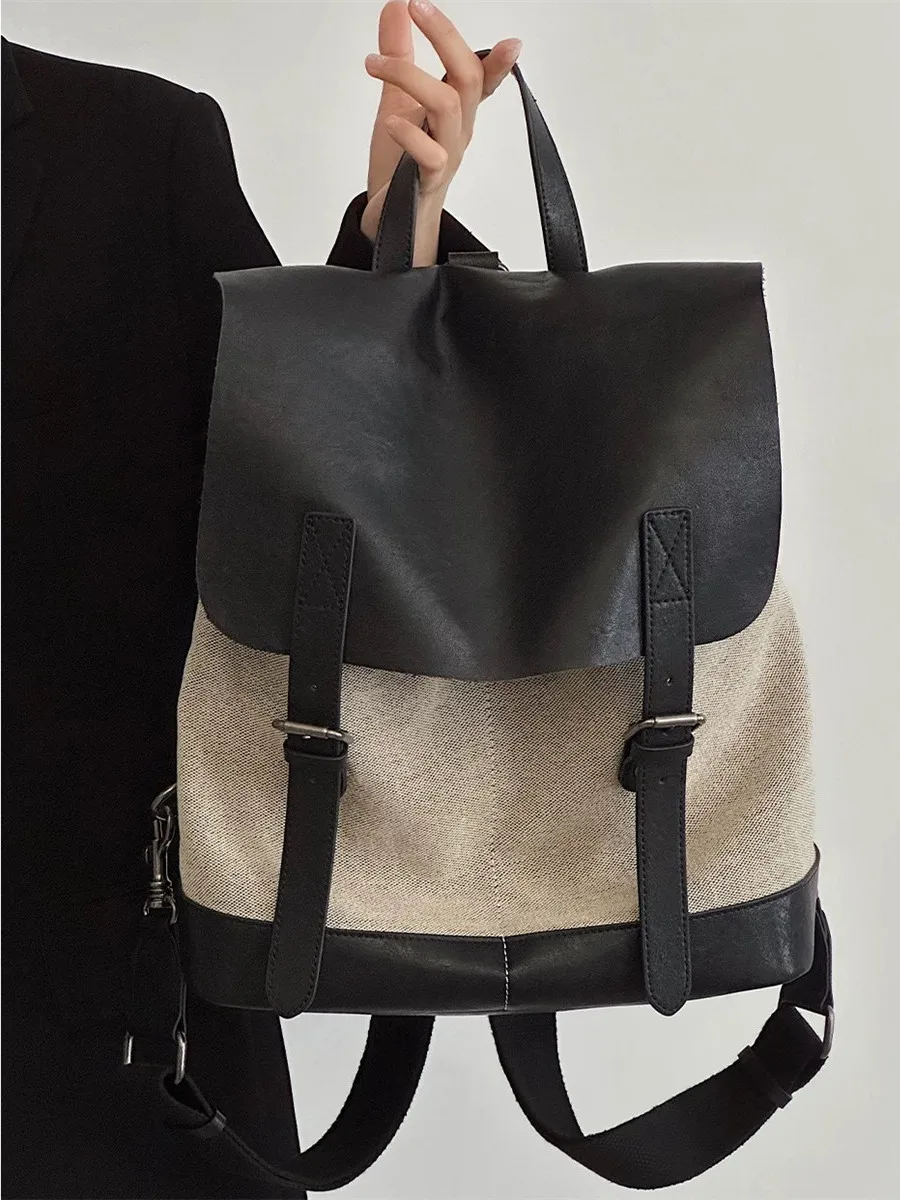 

2026, новые модные холщовые рюкзаки контрастного цвета, американский ретро рюкзак большой емкости с откидной крышкой для путешествий для женщин, модный