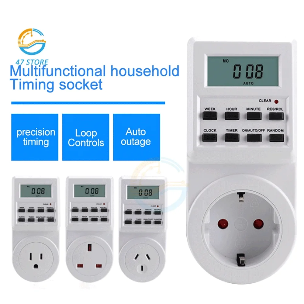 타이머 콘센트 미국 AU 영국 EU 플러그 디지털 주간 프로그래밍 가능 전기 벽 플러그인 전원 소켓, 타이머 스위치 콘센트 시간 시계, 220V 110V AC