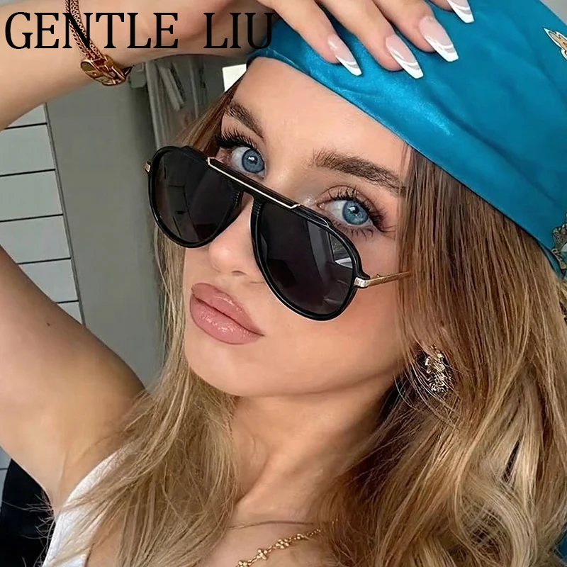 

2026 Luxury Oversized Mask Pilot Sunglasses Women Vintage Designer Flat Top Eyewear Shield Retro Sun Glasses For Ladies Shades