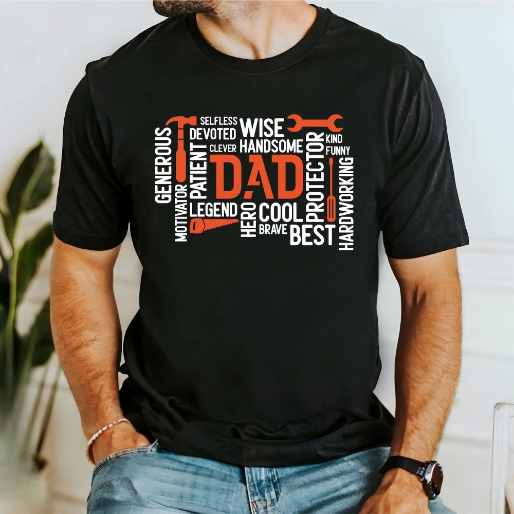 Best Dad Word Art T-Shirt Handyman Tools Positive Traits Graphic Tee Father's Day Gift Casual Clothing Men Summer Cotton Tops