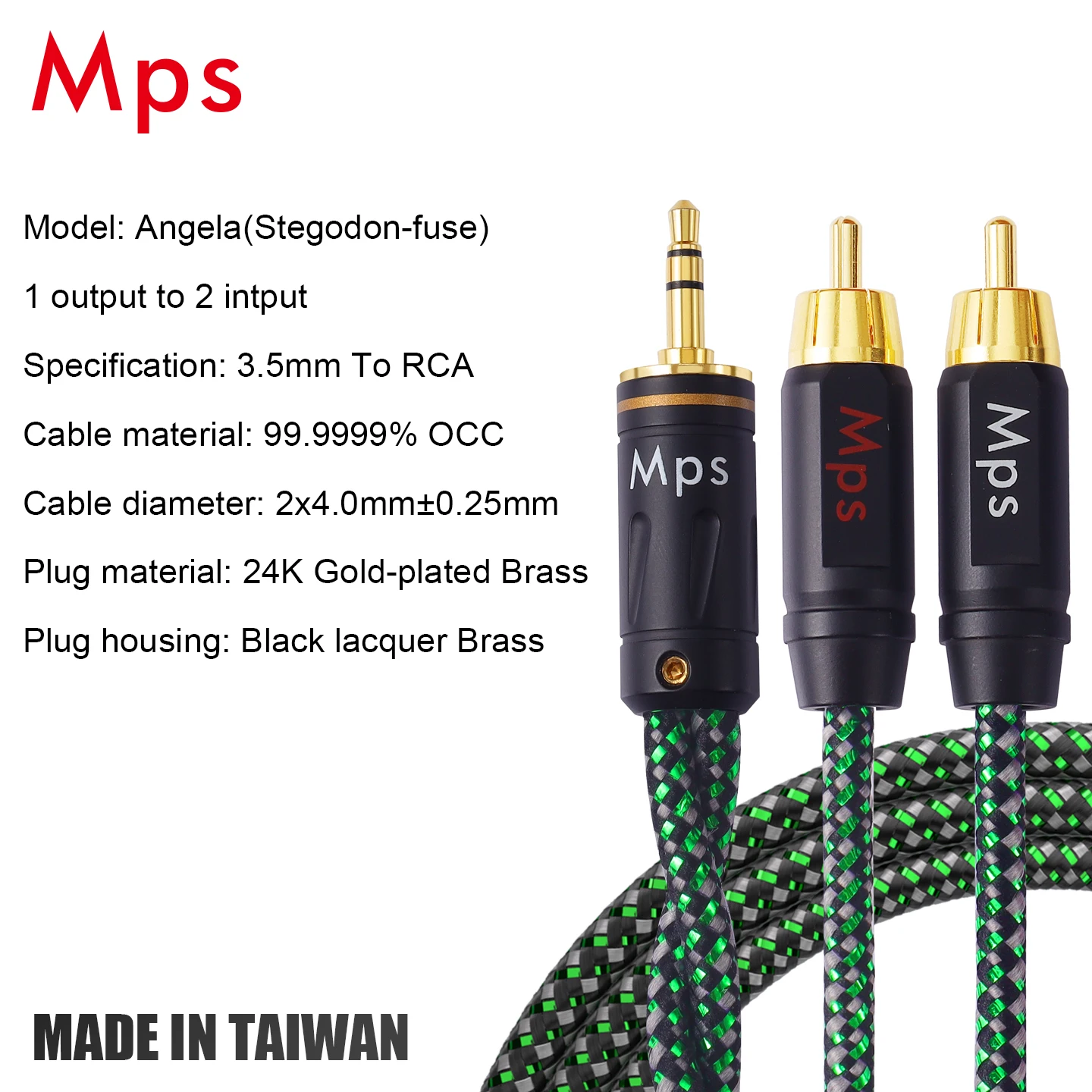 HiFi MPS Angela 99.9999% OCC نحاس 3.5mmAUX إلى RCA 1-to-2 قابس مشغل متنقل إلى كابل صوت لسماعات الرأس