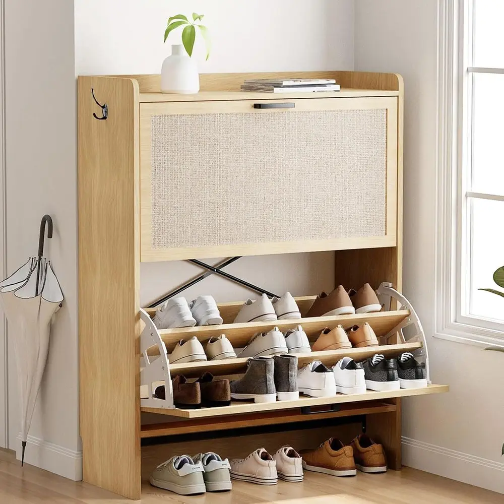 Space-Saving 6-Tier Shoe Cabinet with Linen Panels, 31.5 W x 11.81 D x 41.34 H