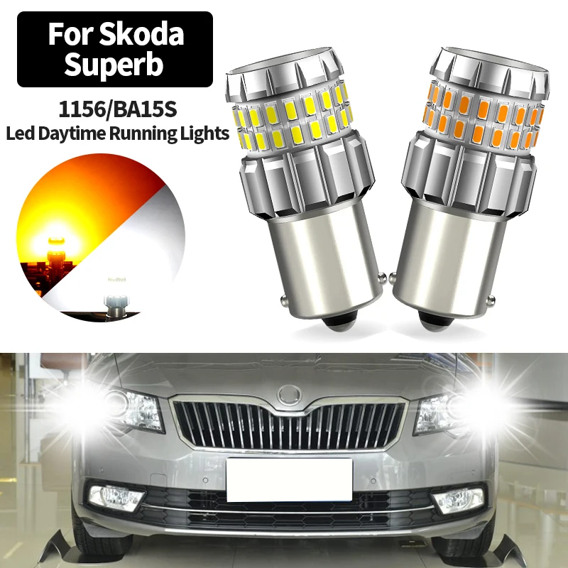 2pc DC12V Canbus No Error LED Daytime Running Light Bulb P21W BA15S 1156 ​For Skoda​ Superb mk2 2008-2015 DRL Lamp Car accessory
