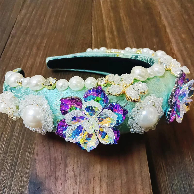 2023 New Design Baroque Headband Pink Blue Vintage Hairband For Women Hair Jewelry Rhinestones Accessories Girls Crystal Jewelry