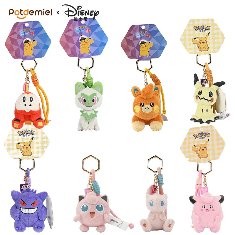 Oryginalne pluszowe zabawki Pokemon Kawaii Gengar Mimikyu Sprigatito Fuecoco Pawmi Mew Jigglypuf, breloczki, zawieszki, prezenty
