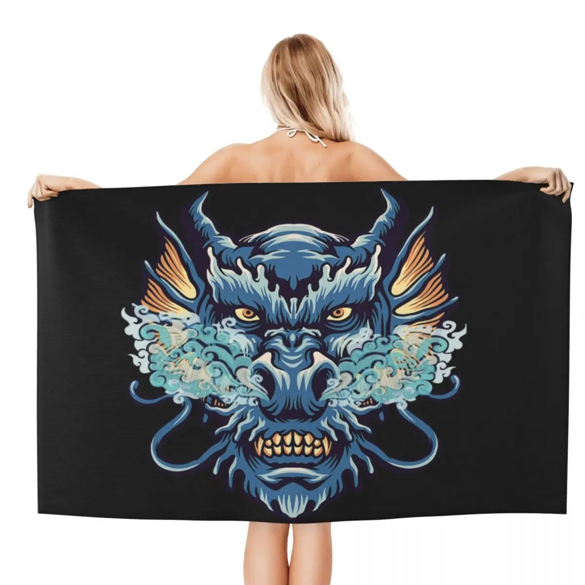 Custom Chinese Dragon Mythology Beach Towel Quick Dry Asian Style Tradition Tattoo Art  Linen Microfiber Shower Sauna Towels