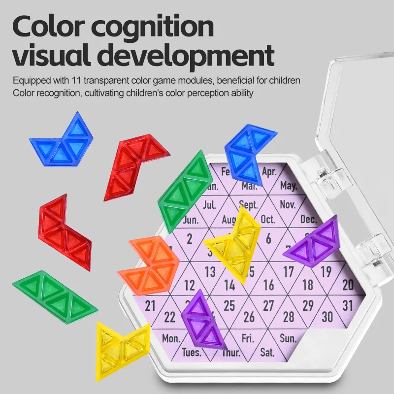 Sześciokątny kalendarz dzienny gry logiczne zabawki kreatywne wyzwanie kształt wzór bloki IQ geometryczny Tangram Brainteasers puzzle zabawki