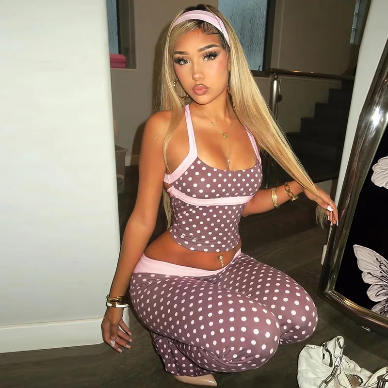 Damespak 2026 Herfst Winter Nieuwe mode Hot Girl Polka Dot Vest Top Lage taille Contrasterende kleur Broekpak Nieuw in bijpassende sets