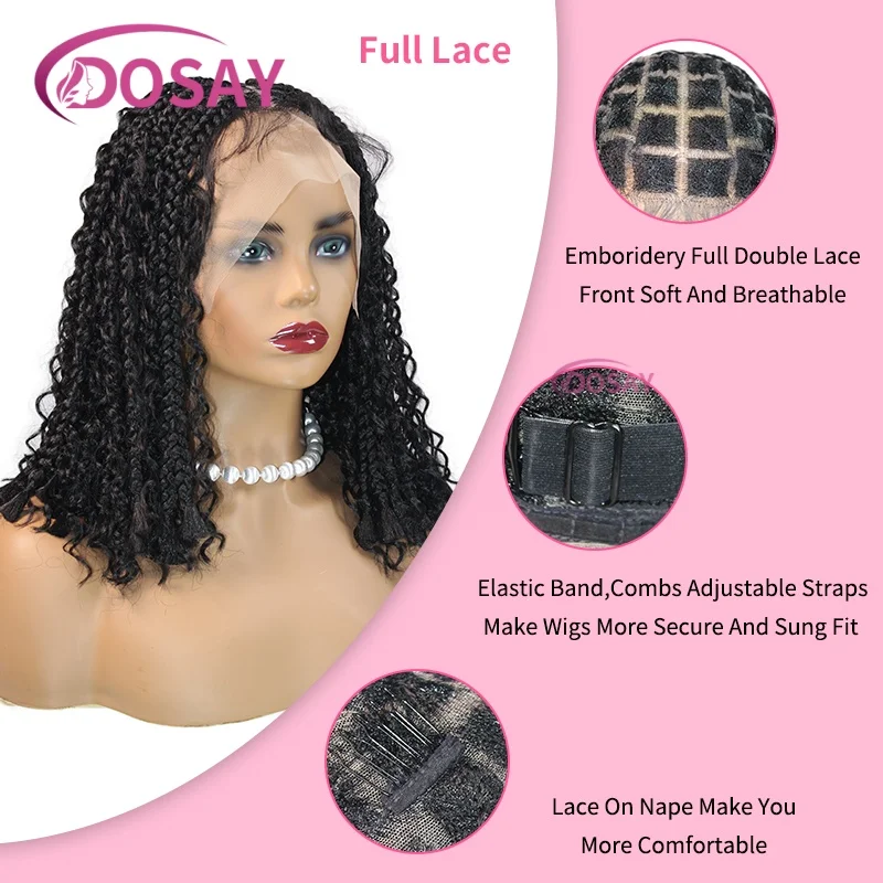 12 "قصيرة بوهو صندوق الضفائر الباروكات للنساء السود كامل الدانتيل الجبهة جديلة الباروكات مع شعر الطفل الاصطناعية البوهيمي شعر مستعار مضفر #6