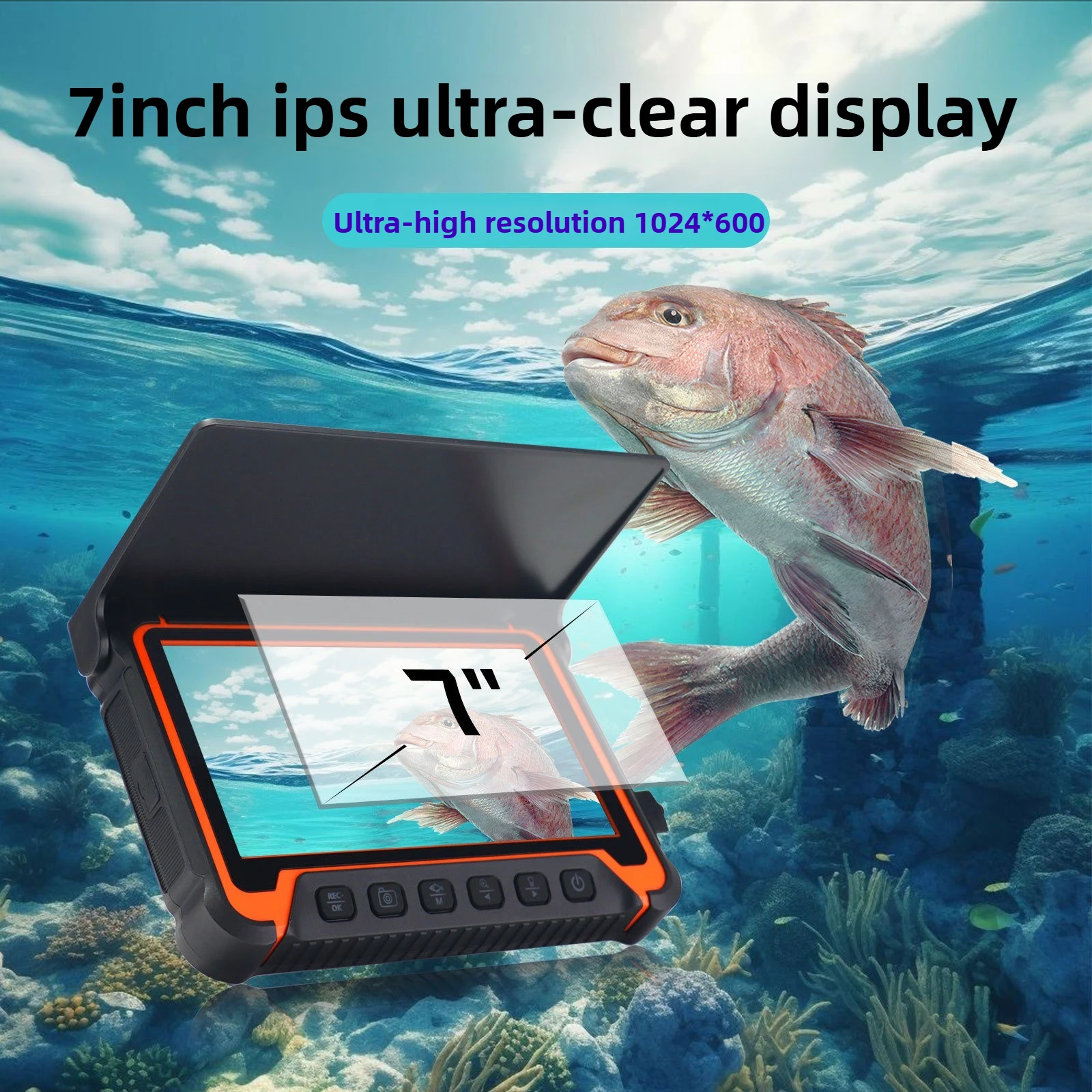 Ultra-clear 7-inch Large-screen Underwater Fish Finder, Temperature and Depth Sensing Monitor, Video Storage Fishing Camera