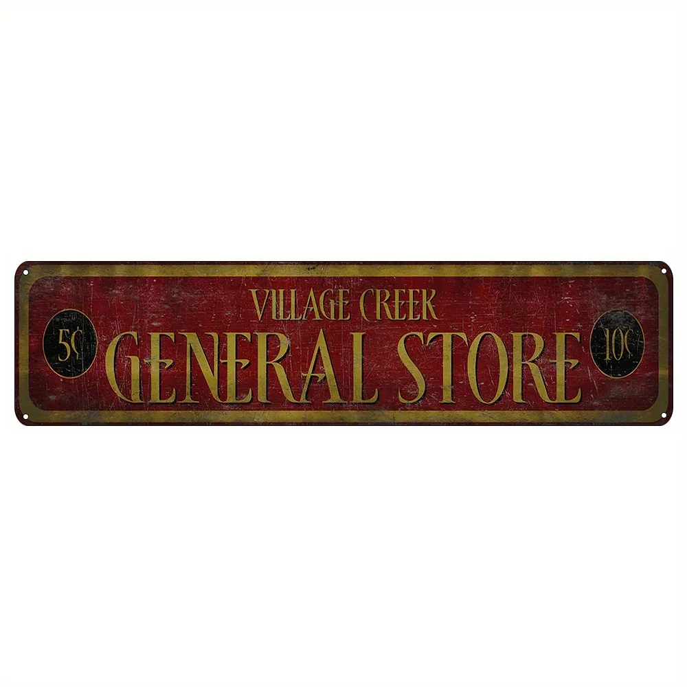 2D flat 1Pc,Vintage Country Stream General Store Metal Sign | Aluminum Wall Decor,Suitable for Home,Bar,Cafe - Universal Holiday