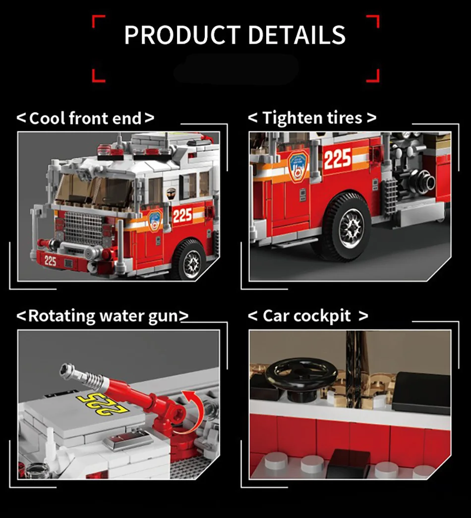 Technical American-style Urban Fire Truck Model Building Blocks MOC City Classic Fire Engine Bricks Toys Gifts For Adult