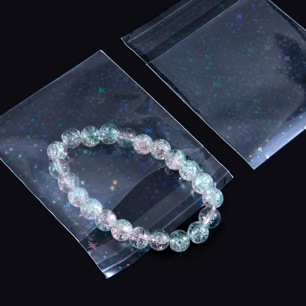 20/50pcs Clear Flash Star Self-adhesive Bags Holographic Laser Pouch for DIY Jewelry Package Badge Gift Sample Candy Plastic Bag