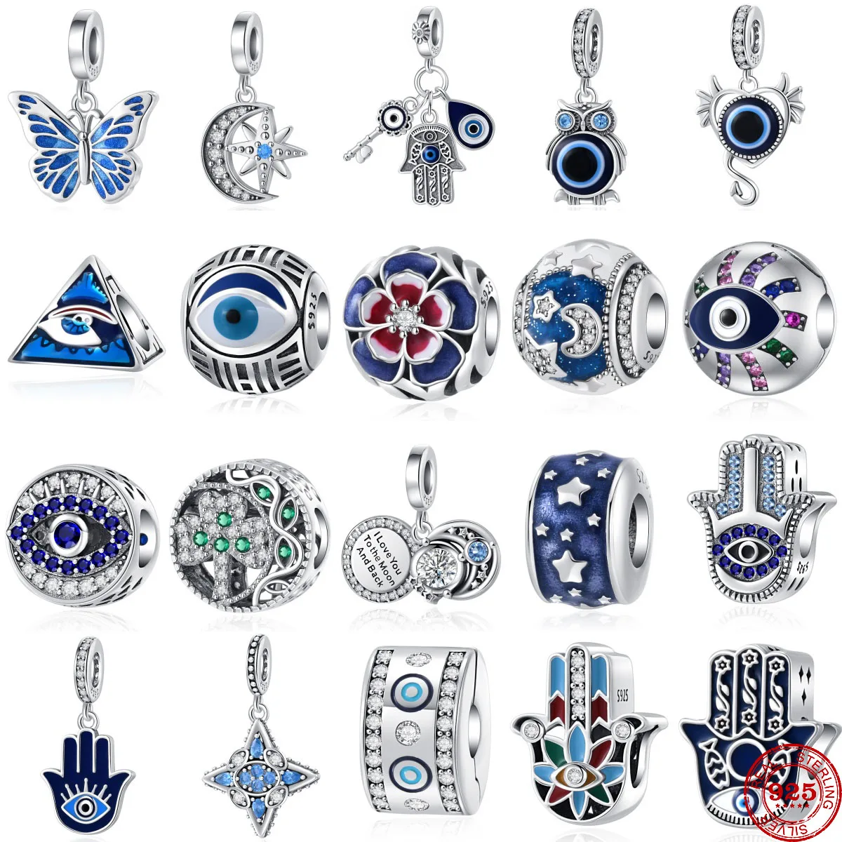 

Fit 925 Silver Original Blue Series eyes,butterflies,insects,hands,stars And Moon Charms Beads For DIY Jewelry Bead Accessories