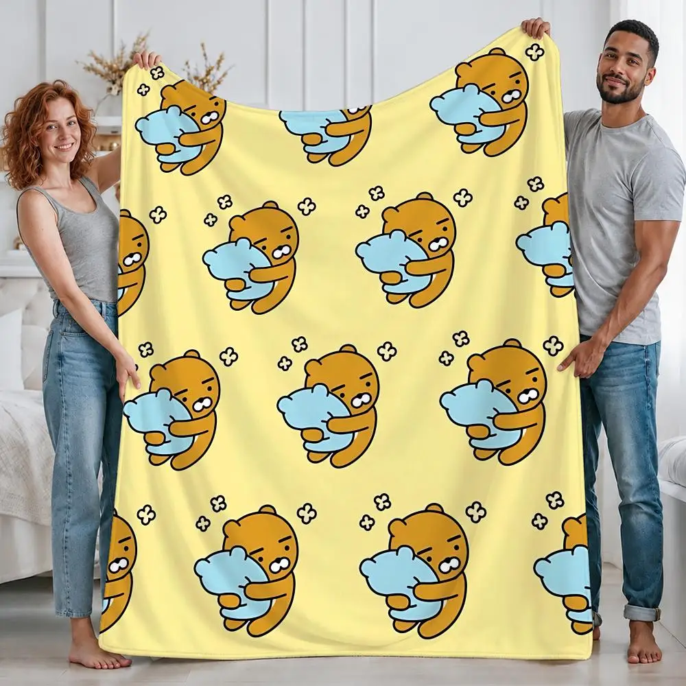 Cute Character Kakao Friends Ryan Throw Custom Printed Flannel Fleece Blanket for Sofa Bed Office Travel & Camping