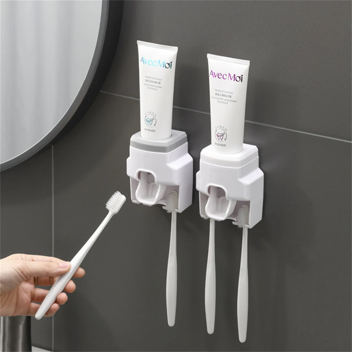 

Lazy Toothpaste Squeezer Wall Mounted Punch Free Toothbrush Rack Bathroom Organizer Holder Artifact Stainless Steel Easy Install