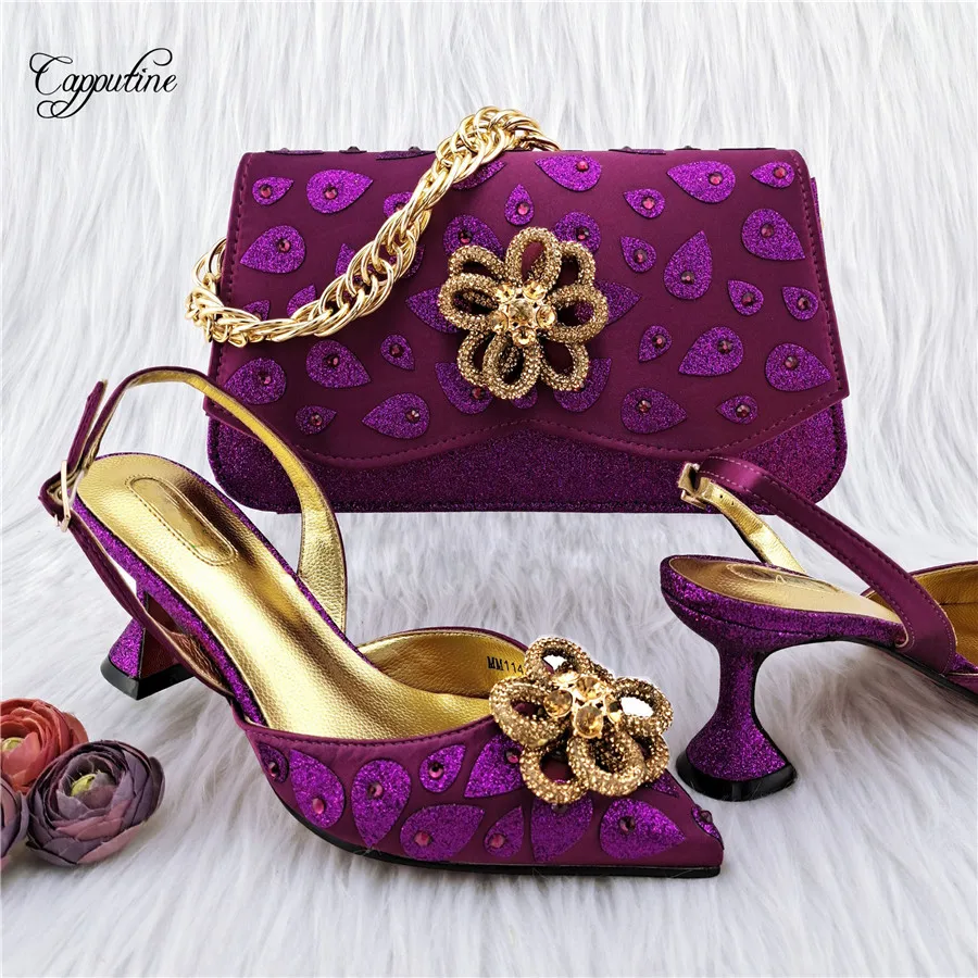 Champagne Gold Woman Shoes And Bag Set Ladies Sandals High Heels Pumps With Handbag Clutch Escarpins Femme Chaussures MM1142