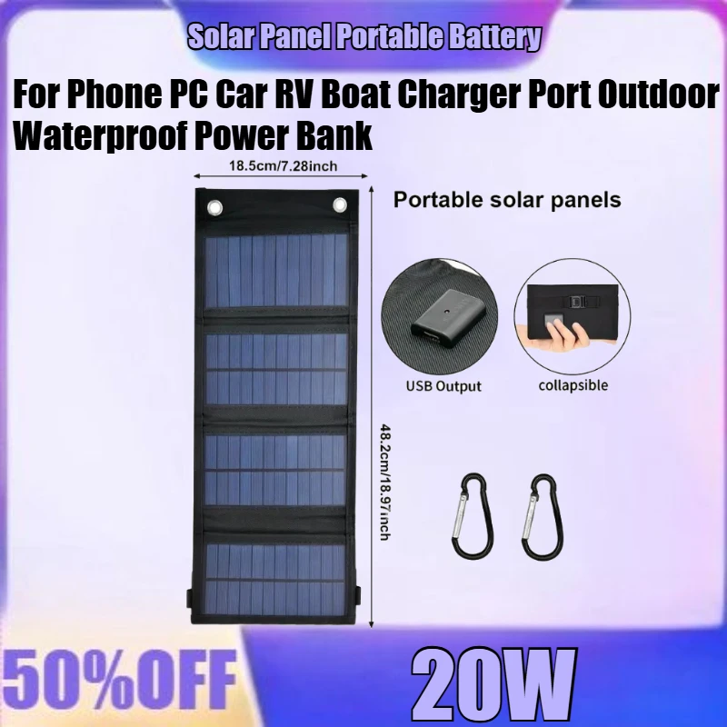 

20W Foldable Solar Panel Portable Battery for Phone PC Car RV Boat Charger Port Outdoor Waterproof Power Bank