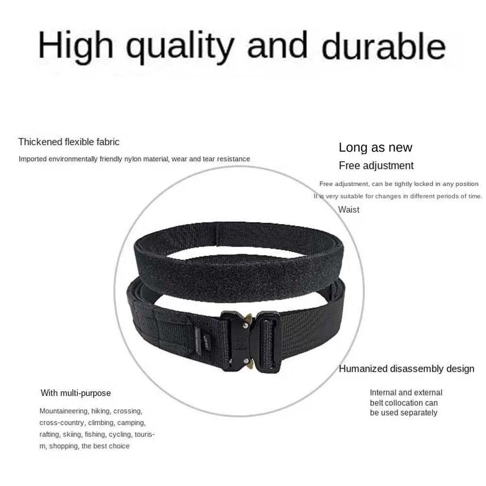 Cinturilla clásica ajustable 2 en 1 con hebilla de aleación de Color sólido para hombre, cinturón de nailon con textura, cinta mágica resistente ‌   Correa Cinturón Esquí