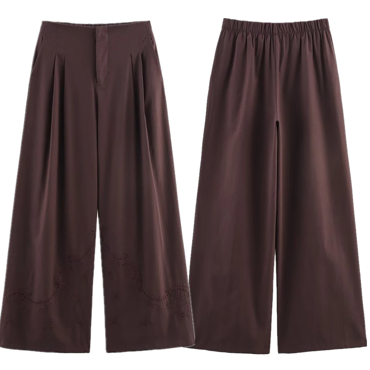 

Maxdutti Summer French Coffee Color Pleated Wide-leg Pants Minimalist Embroidery Retro Casual Pants Women Elegant Trousers