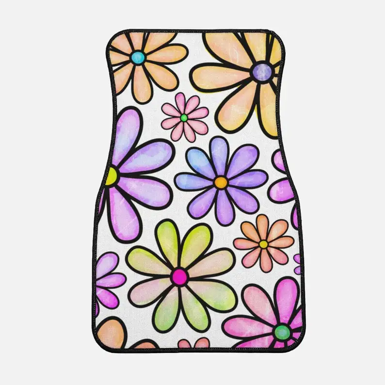 Car FRONT Floor Mats (Set of 2), Bright Floral Car Mats, Teenage Girl Feminine Car Accessories, Car Floor Mats for Women