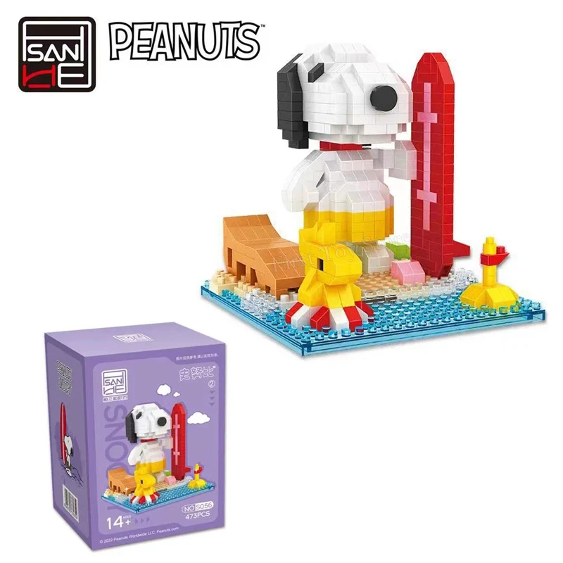 Genuine Peanuts Anime Snoopy Figures Kawaii Cartoon Building Blocks Toy Mini Bricks Assemble Educational Toys For Children Gifts