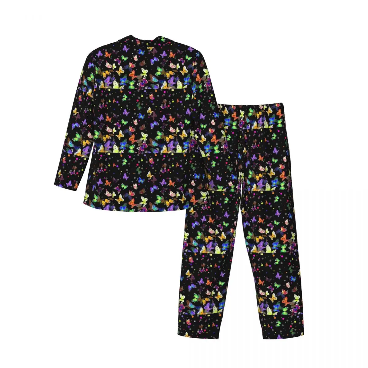 Ensemble de pyjama imprimé papillons colorés pour hommes, vêtements de nuit carillon, vêtements de nuit décontractés à manches longues, vêtements de nuit 2 pièces, grande taille XL, 2XL