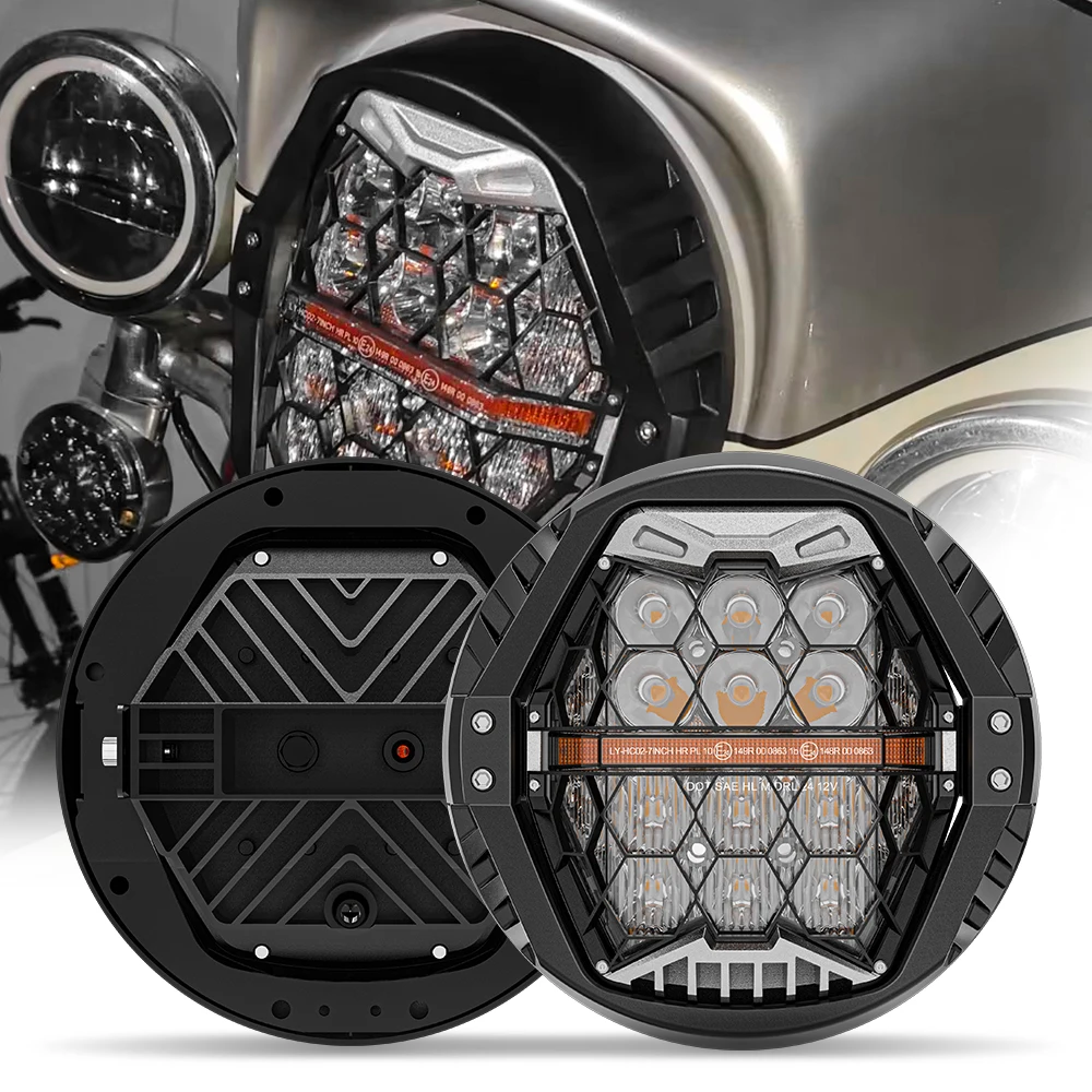 

Motorcycle 7inch Led Headlight 12v Led Lamp Amber/White Drl Headlamp for Harley King Harley Touring Ultra Classic Electra Street