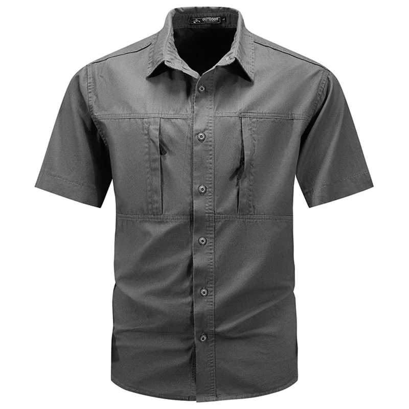 Men\'s Tactical Short-sleeved Shirt Summer New Outdoor Multi-pocket Quick-drying Military Cargo Shirt Hiking Fishing Work T-shirt