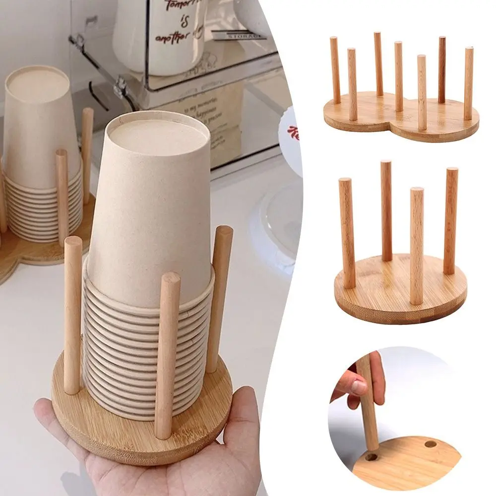 

Durable Wooden Cup Holder DIY Space Saving Milk Tea Coffee Cup Take Desktop Storage Rack