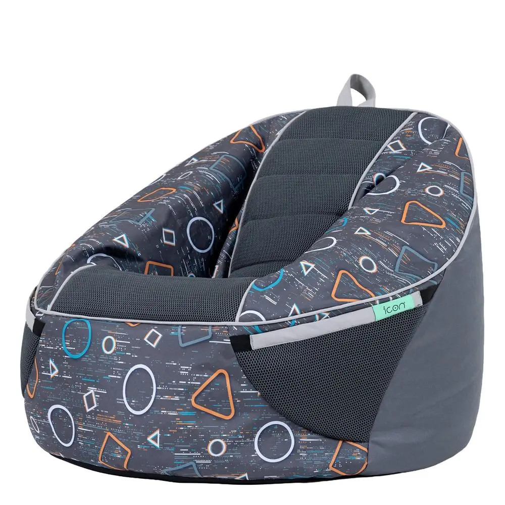 Alpha Kids Bean Bag, Glitch Print Grey, Gaming Chair for Kids, Bean Bag with Filling Included for Girls and Boys, Beanbags for