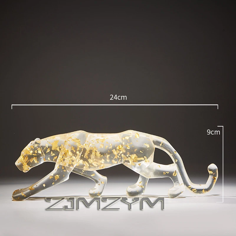 Transparent Geometry Leopard Decoration Room Decor Resin Crafts Animal Statue Gifts TV Cabinet Office Desktop Decoration